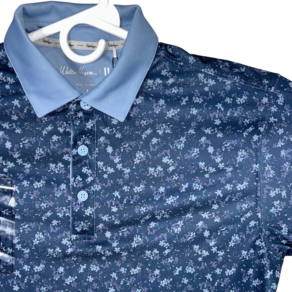 Walter Hagen 11 Blue Floral Print Golf Polo‎ Shirt Men's Small Moisture Wick AOP